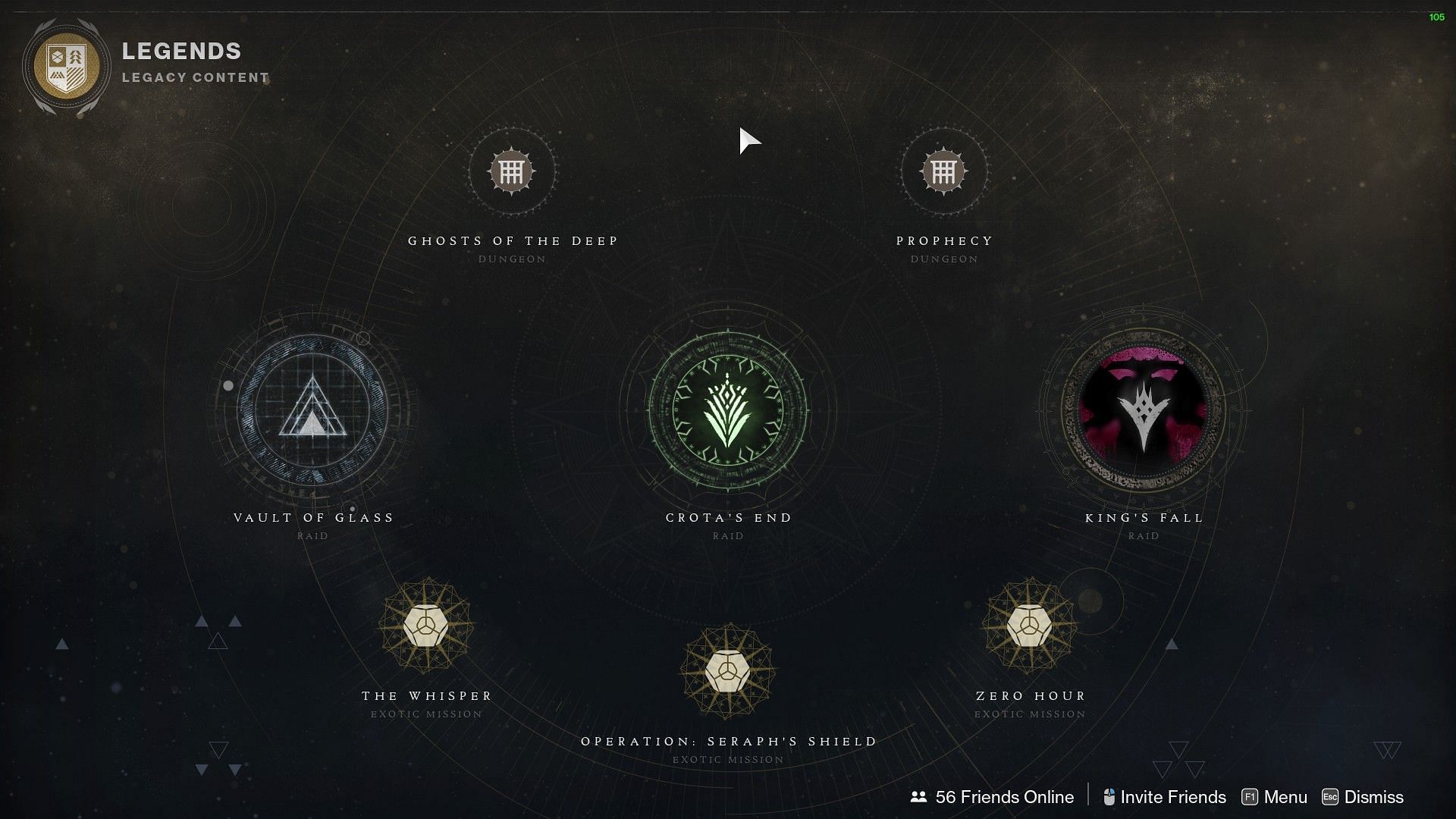 Legends tab for old Raids and Dungeons in Destiny 2 (Image via Bungie)